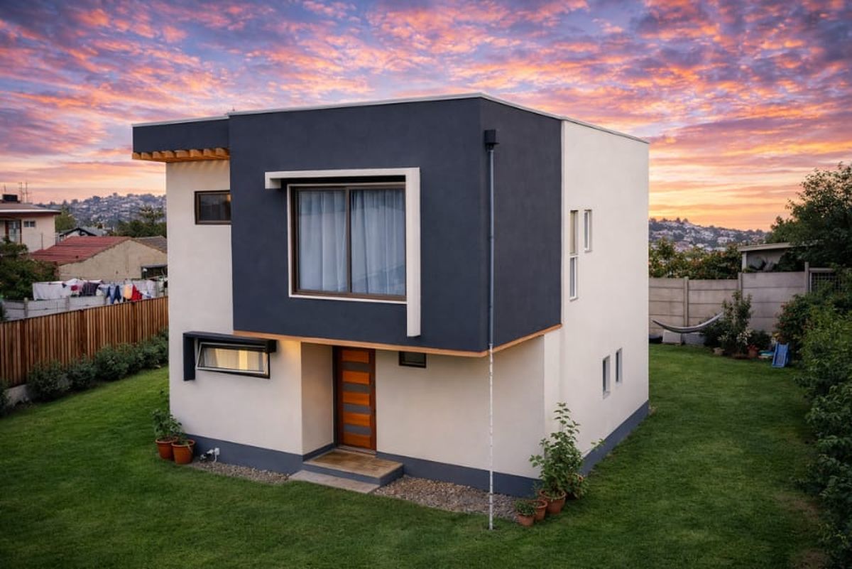 Vivienda construida por INGECONST al atardecer